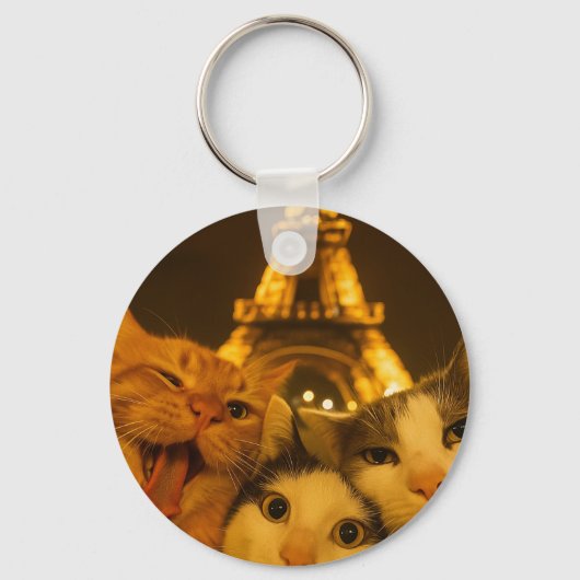 Paris Nacht Kat Selfie Squad Liefhebber Sleutelhanger (Voorkant)