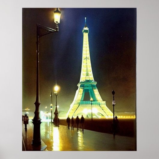 Paris natte avond Eiffel toWer Impressionisme Poster (Voorkant)