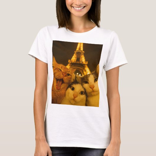 Paris Night Cat Selfie Squad Lover                 T-shirt (Voorkant)