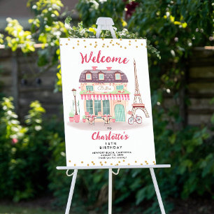 Paris Night Eiffel Bistro Roze Groen Party Welkom Poster