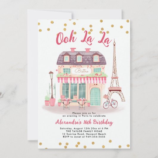 Paris Night Eiffel Bistro Roze Groen Zoet 16 Kaart (Voorkant)