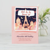 Paris Night Eiffel Stripstijl Roze Chique Sweet 16 Kaart (Staand voorkant)