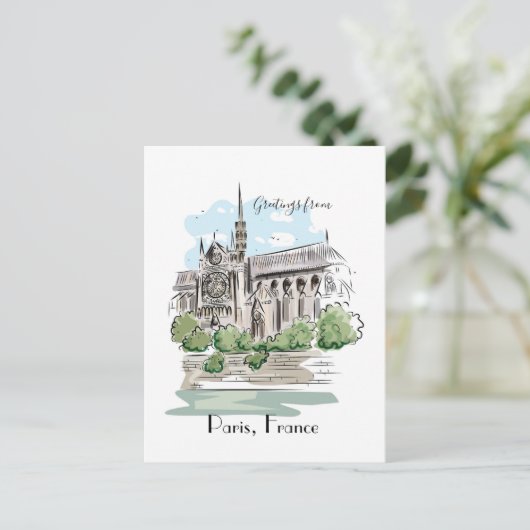 Paris Notre Dame Sketch Design Briefkaart (Staand voorkant)