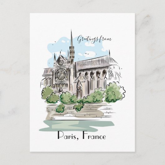 Paris Notre Dame Sketch Design Briefkaart (Voorkant)
