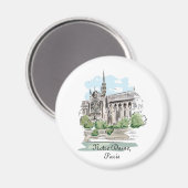 Paris Notre Dame Sketch Design Magnet (Voorkant / Achterkant)