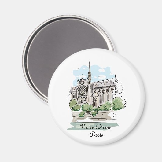 Paris Notre Dame Sketch Design Magnet (Voorkant / Achterkant)