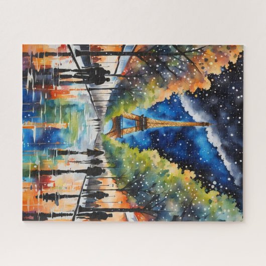 PARIS on a rainy day. Eiffel Tower, Starry Night Legpuzzel (Horizontaal)