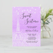 Paris Paars Glitter Lights Sweet 16 Kaart (Staand voorkant)