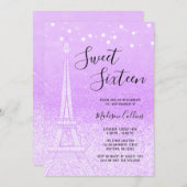 Paris Paars Glitter Lights Sweet 16 Kaart (Voorkant / Achterkant)