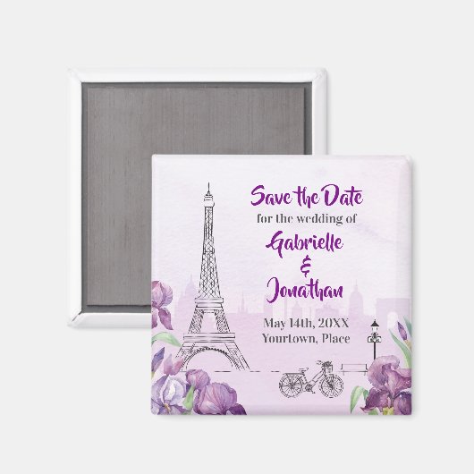 Paris Paars Iris French Save the Date Magneet (Voorkant / Achterkant)