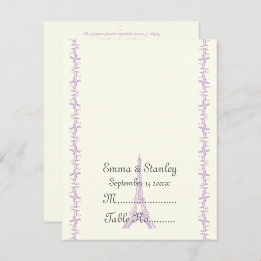 Paris paarse Eiffeltoren Kaart (Voorkant / Achterkant)