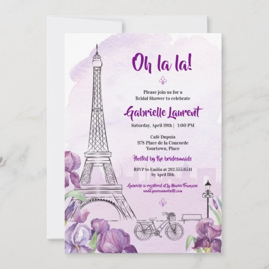Paris Paarse Iris French Bridal Shower Kaart (Voorkant)