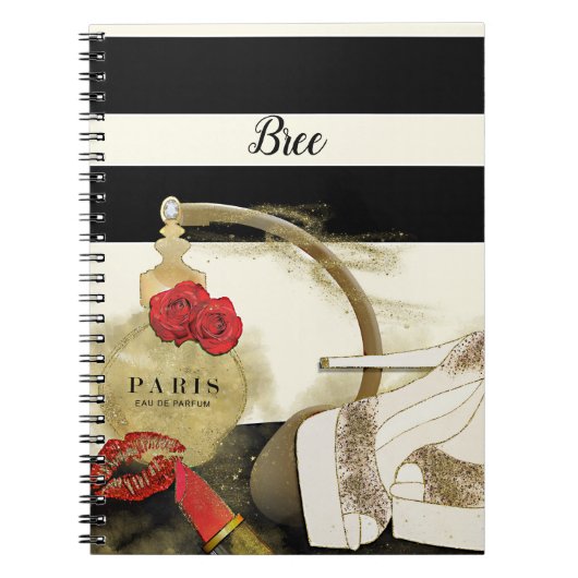 Paris Parfum Parfum Rozen Hoge Hakken & Lippenstif Notitieboek (Voorkant)