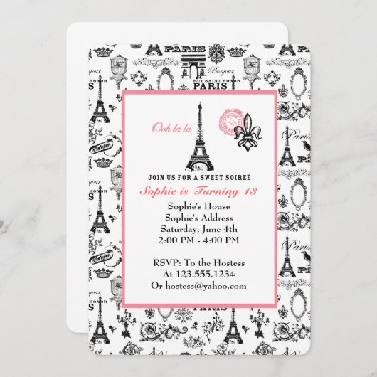 Paris Party White Invitation Kaart (Voorkant / Achterkant)