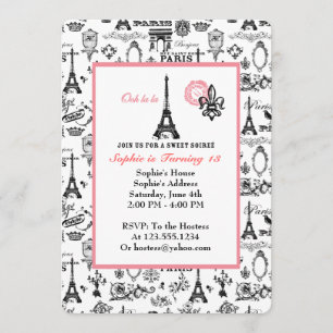 Paris Party White Invitation Kaart