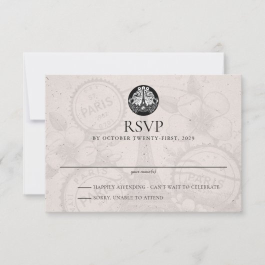 Paris Passport Wedding RSVP Kaart (Voorkant)