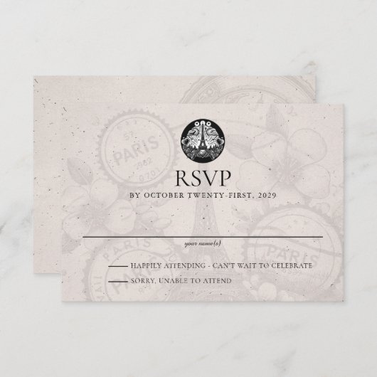 Paris Passport Wedding RSVP Kaart (Voorkant / Achterkant)