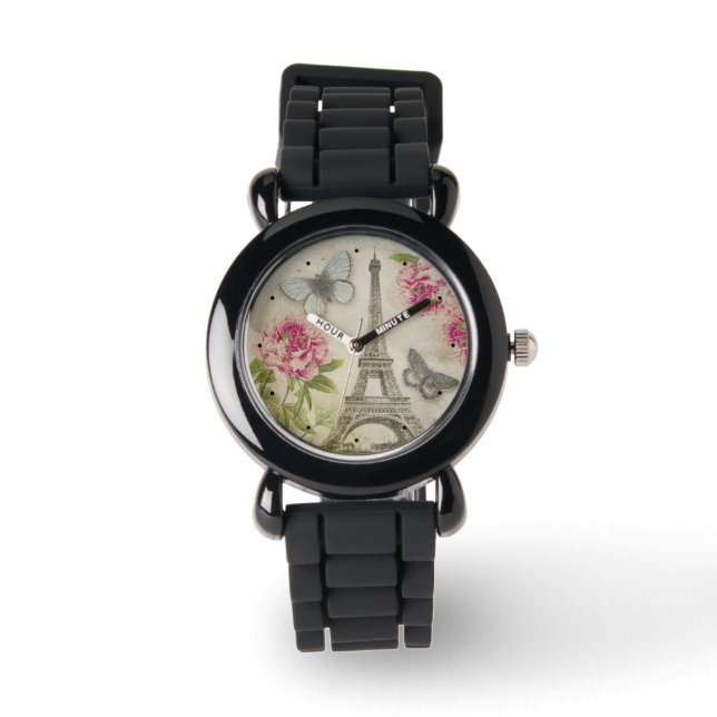  Paris Peonies Vlinders kijken Horloge (Voorkant)