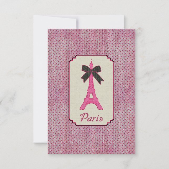 Paris Pink and Black Polka Dot Eiffel Tower & Bow (Voorkant)