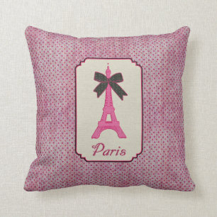 Paris Pink and Black Polka Dot Eiffel Tower & Bow Kussen