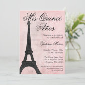  Paris Pink Black Sweet 15 Quinceanera Kaart (Staand voorkant)