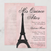  Paris Pink Black Sweet 15 Quinceanera Kaart (Voorkant / Achterkant)