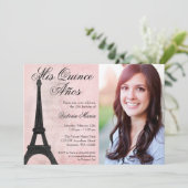  Paris Pink Black Sweet 15 Quinceanera Kaart (Staand voorkant)
