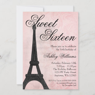  Paris Pink Black Sweet 16 Birthday Kaart