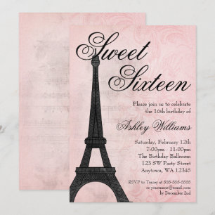  Paris Pink Black Sweet 16 Birthday Kaart