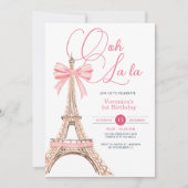 Paris Pink Bow verjaardagsfeestje uitnodiging (Voorkant)
