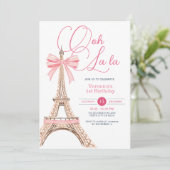 Paris Pink Bow verjaardagsfeestje uitnodiging (Staand voorkant)