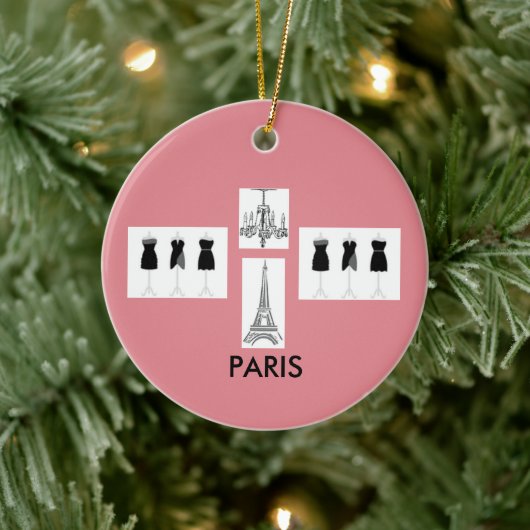 Paris Pink French Threated Kerstannament Keramisch Ornament (Boom)