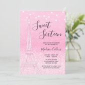 Paris Pink Glitter Lights Sweet 16 Kaart (Staand voorkant)