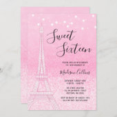 Paris Pink Glitter Lights Sweet 16 Kaart (Voorkant / Achterkant)