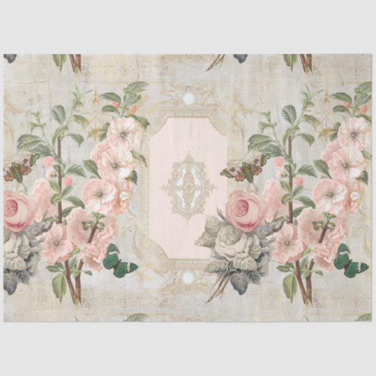  Paris Pink Gold Floral Ephemera ontkoppeling Tissuepapier (Voorkant)