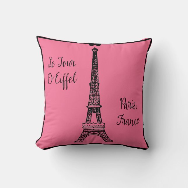 Paris Pink Pillow met Eiffeltoren Kussen (Voorkant)