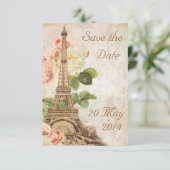 Paris Pink Rose  Romantic Save the Date Kaart (Staand voorkant)