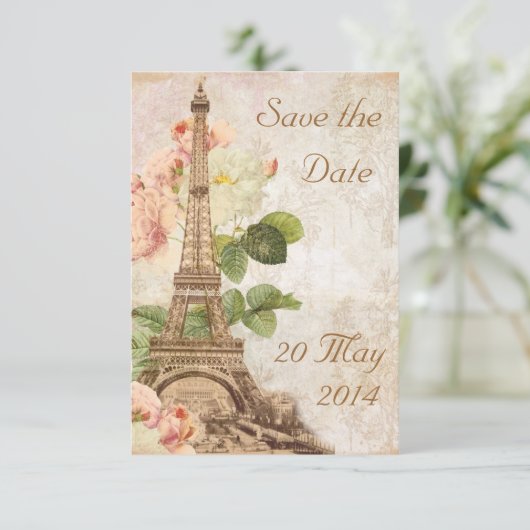 Paris Pink Rose  Romantic Save the Date Kaart (Staand voorkant)