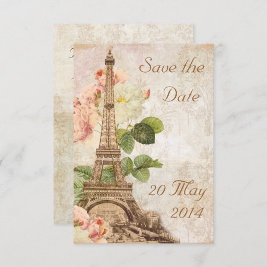 Paris Pink Rose  Romantic Save the Date Kaart (Voorkant / Achterkant)
