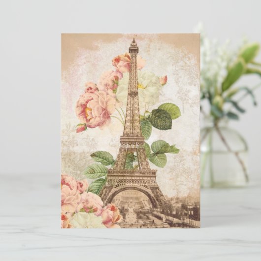 Paris Pink Rose Romantic Uitnodiging (Staand voorkant)