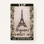 Paris Pink Rose Vines Eiffeltoren VIP Pass Badge (Voorkant)