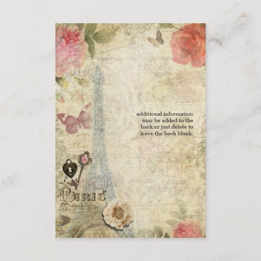  Paris Pink Roses Lock & Key Detail Kaart (Achterkant)