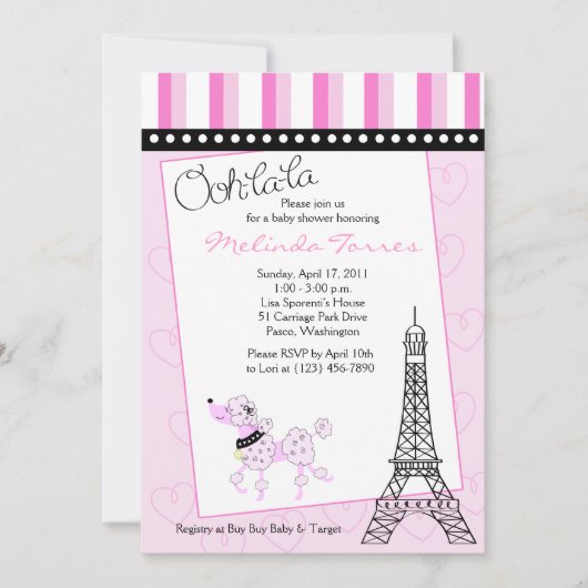 Paris Podle 5x7 Roze Baby shower Uitnodiging (Voorkant)