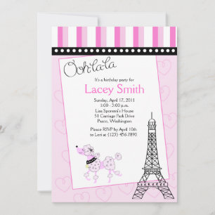 Paris Poodle 5x7 Roze uitnodiging op vrijdag