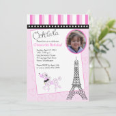 Paris Poodle 5x7 Roze uitnodiging op vrijdag (Staand voorkant)