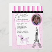 Paris Poodle 5x7 Roze uitnodiging op vrijdag (Voorkant / Achterkant)