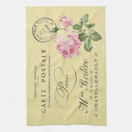  Paris Post Roze Roses Theedoek (Verticaal)