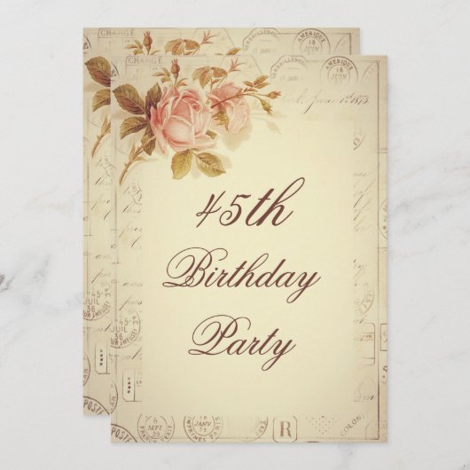  Paris Postmarks Chic Rozen 45th Birthday Kaart (Voorkant / Achterkant)