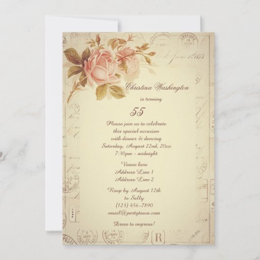  Paris Postmarks Chic Rozen 55th Birthday Kaart (Achterkant)