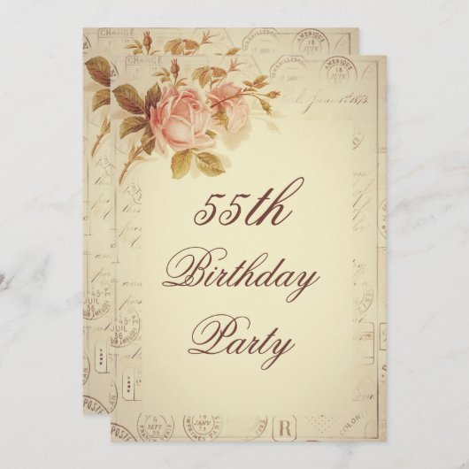 Paris Postmarks Chic Rozen 55th Birthday Kaart (Voorkant / Achterkant)